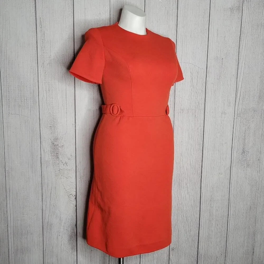 Vintage 70s California Sophoticates Orange Double Knit Polyester MCM Dress - Picture 1 of 6